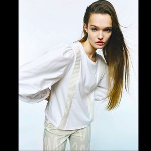 Zara White Cotton Top With Band Detail Size S